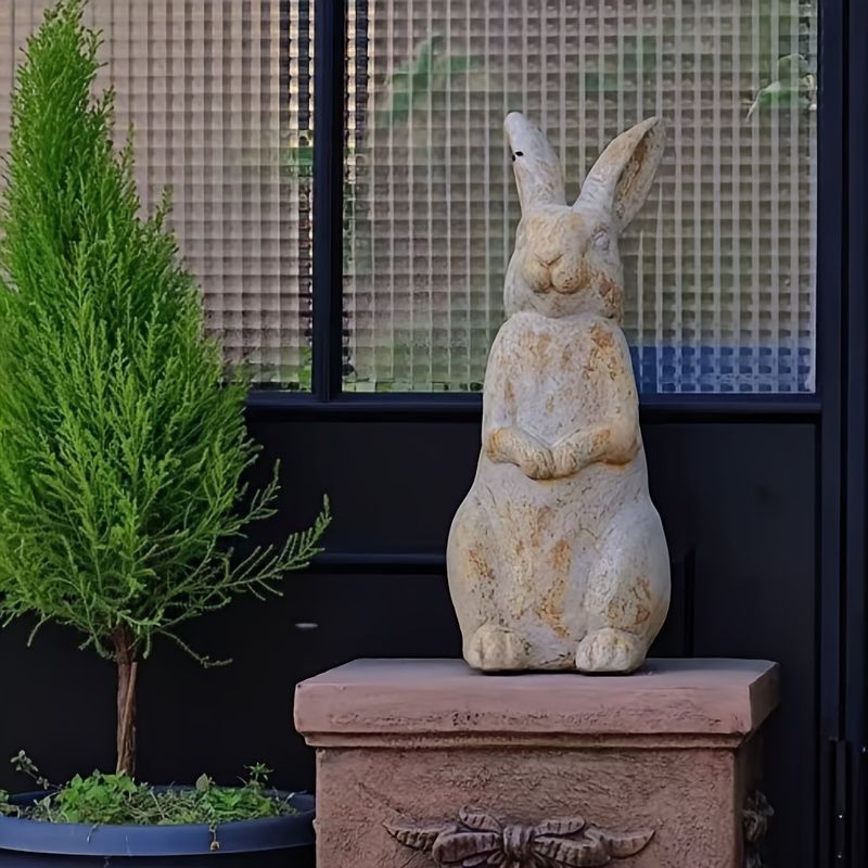 置物 オブジェ ガーデンオーナメント 白いウサギ うさぎ ラビット彫刻風 レトロ風 屋外 インテリア 玄関 リビング ダイニング 装飾 庭 ガーデニング 装飾 ガーデン ギフト インテリア用品 贈り物 雑貨