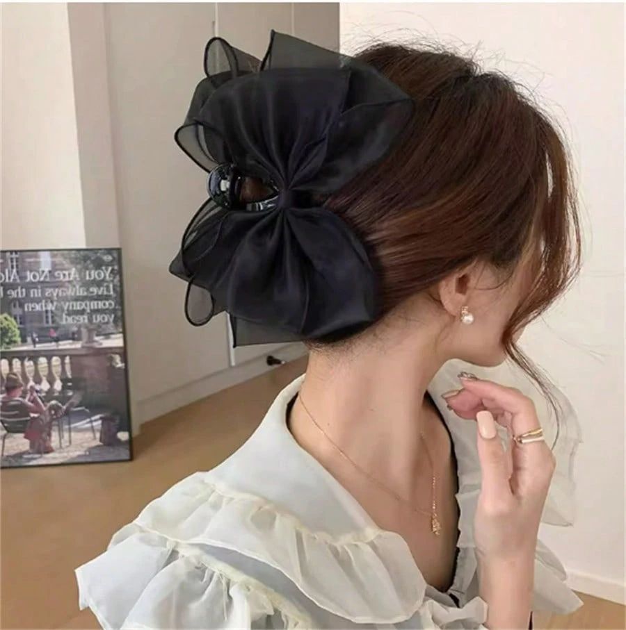ブラックメッシュリボンヘアクリップ Amazon.co.jp: メッシュ蝶結び爪クリップ2個、女性用ブラック