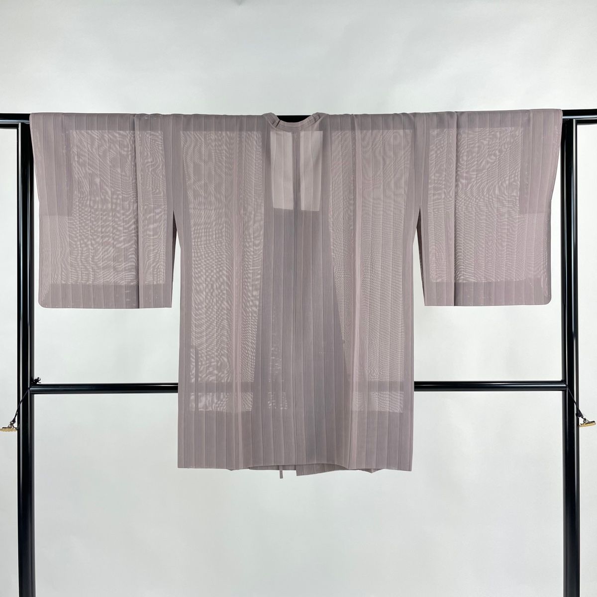 道行 身丈85.5cm 裄丈65cm M 和装コート 角衿 縦縞 灰紫 正絹 名品