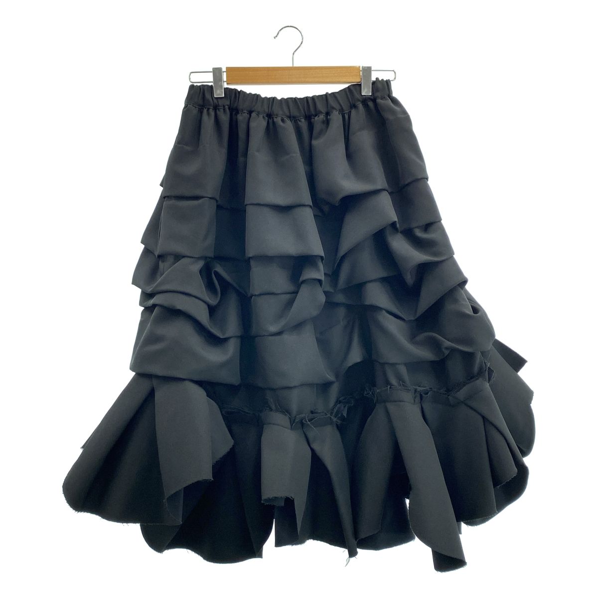 COMME des GARCONS | コムデギャルソン | ポリエステル 変形 断ち切りドローストリング ティアード ボリューム スカート | M | ブラック | レディース