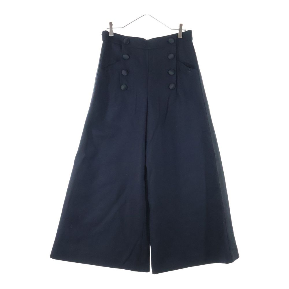 CHANEL シャネル ココマーク ロゴプレート マリンボタン サイドライン ウール シルク ワイドストレート パンツ ネイビー|ブラック レディース P59101V38602