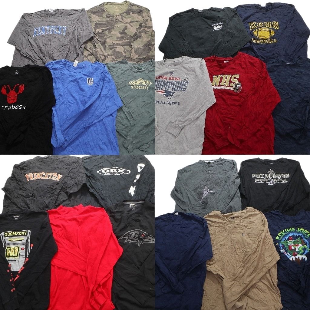 古着卸 まとめ売り 長袖Tシャツ 20枚セット (メンズ 2XL /3XL ) カレッジ風 迷彩 プロチーム NFL ペイトリオッツ 中古 古着 MY5279