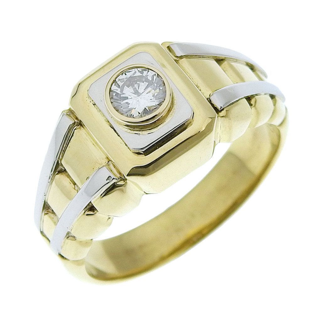 ダイヤリング天然 ダイヤモンド K18 Pt900 コンビ 一粒 ダイヤ 印台 リング 指輪