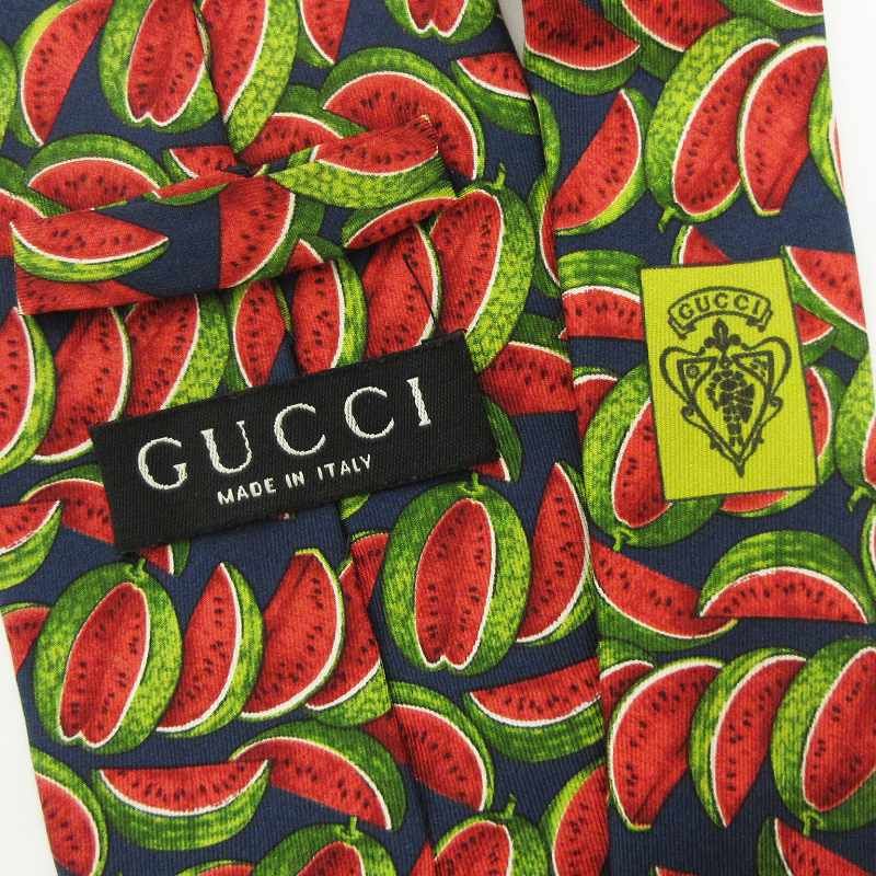 グッチ GUCCI 美品 ネクタイ ワイドタイ スイカプリント シルク