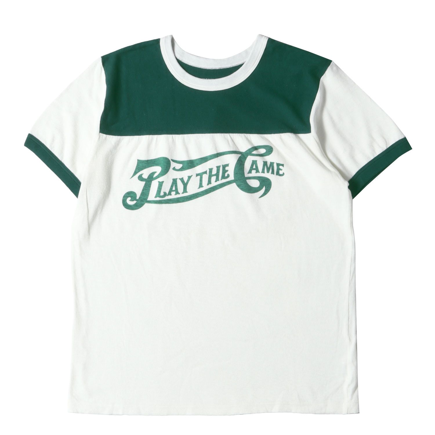TMT ティーエムティー Tシャツ サイズ:L / コットンジャージー フットボール Tシャツ / グリーン ホワイト / トップス カットソー 半袖【メンズ】