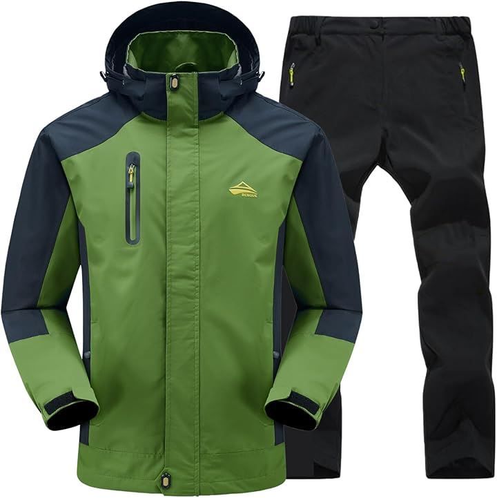 BENQUE ベンケ 雨風に強い アウトドアジャケット 上下セット メンズ 登山 釣り バイク 自転車 キャンプ トレッキング 防水 ウェア 通勤 通学 マウンテンパーカー レインウェア 4.グリーン 速乾トレッキングパンツ XL