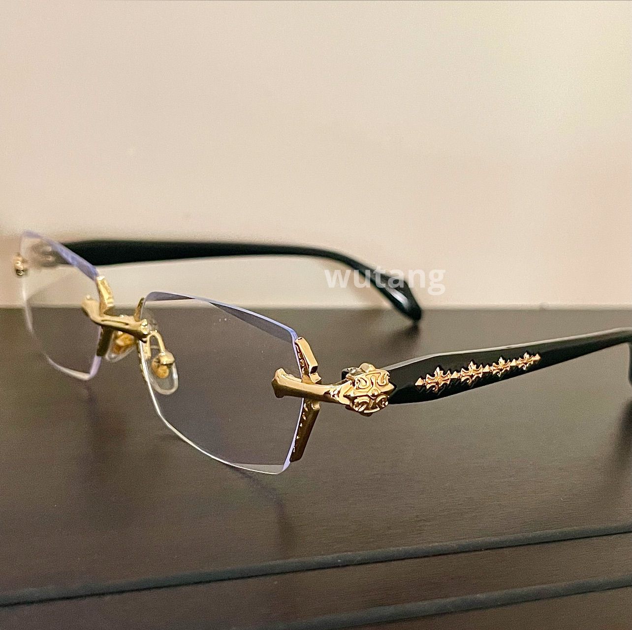 ゴールド クリア 縁無し レンズ リムレスメガネ y2k クロムハーツ