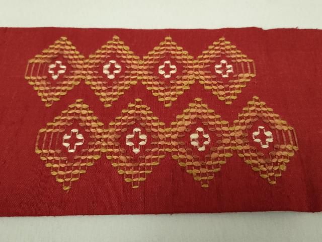 平和屋着物○極上 本場琉球 読谷山花織 紬地 九寸名古屋帯 手織 菱間道  