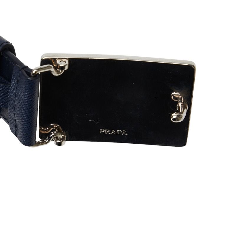 プラダ サフィアーノ バックル ベルト 40/100 ネイビー シルバー