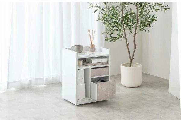 幅42cm Piilo キャスター付き収納ワゴン 棚 ラック 引き出し