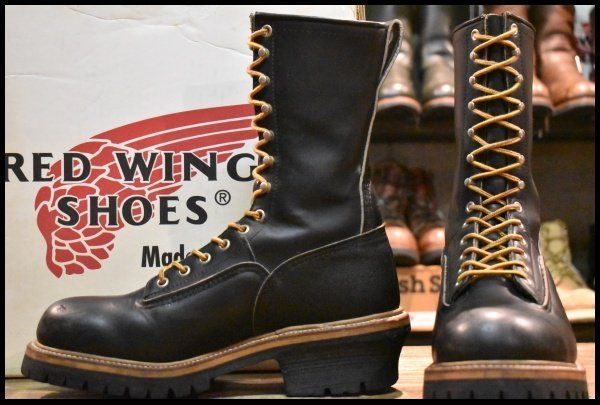 7.5D PT91刺繍 98年 レッドウィング 2210 ロガー 黒 ブラッククローム スチールトゥ 編み上げ ブーツ redwing 2218 HOPESMORE FD430