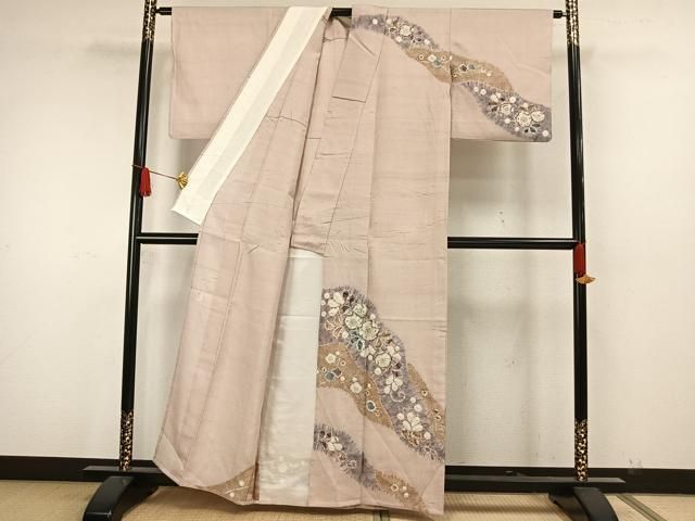 平和屋着物▽十日町　名門　滝泰謹製　訪問着　単衣　紬地　絞り　辻が花　正絹　逸品　AAAW7724fy 平和屋着物▽十日町 名門 滝泰謹製 訪問着 単衣 紬地 絞り 辻が花 正絹