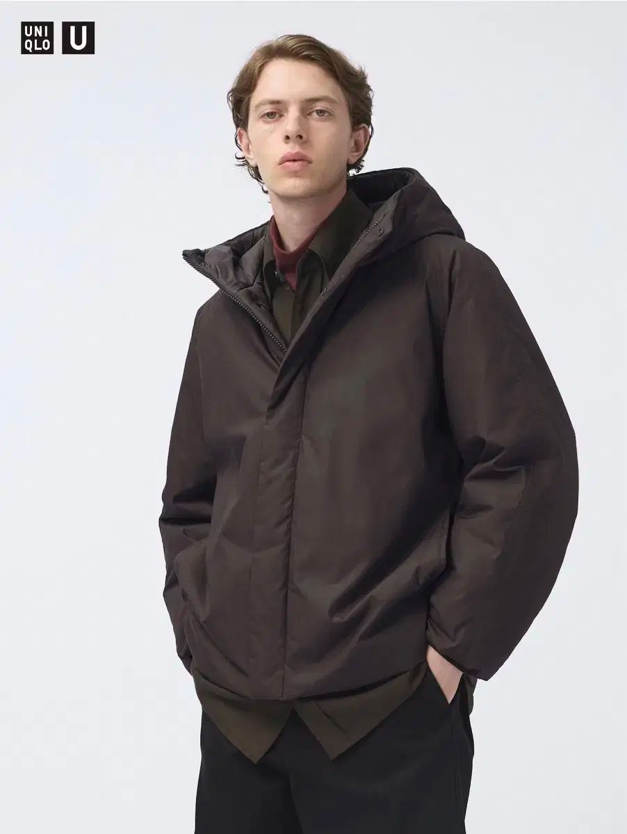 UNIQLO(ユニクロ) PUFFTECH ボリュームパーカー ダークブラウン m 