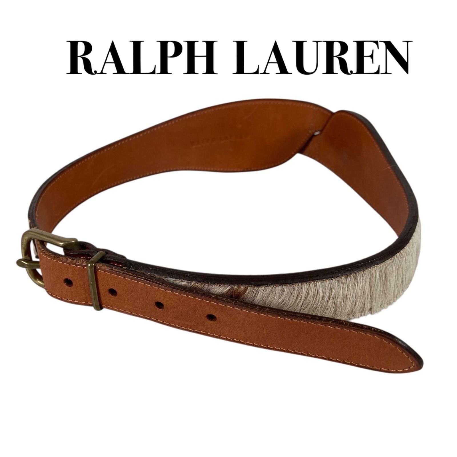 m45 RALPH LAUREN ラルフローレン ベルト ハラコ レザー ブラウン サイズS レディース メンズ アーカイブ