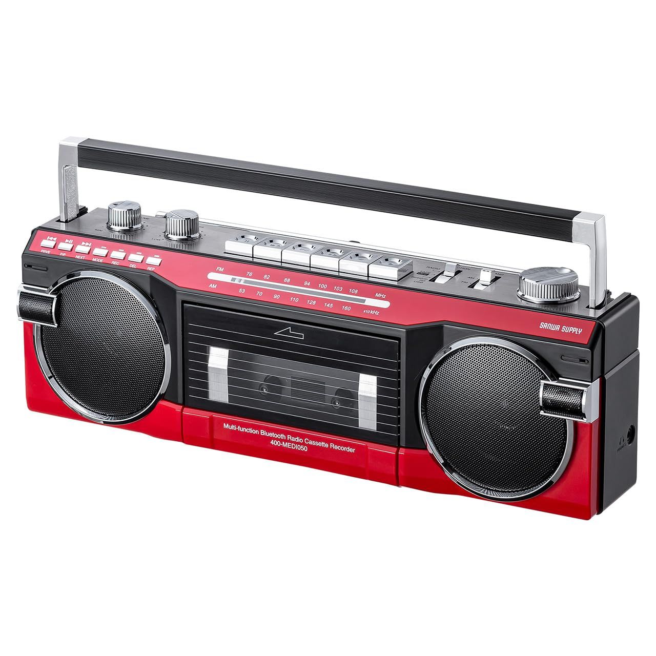 Bluetooth搭載 ラジカセ MP3変換 デジタル化 USBメモリ SDカード MP3プレーヤー ラジオ サンワダイレクト 乾電池 AC電源 マイク内臓 録音機能付き カセットテープ テープレコーダー レッド 400-MEDI050R