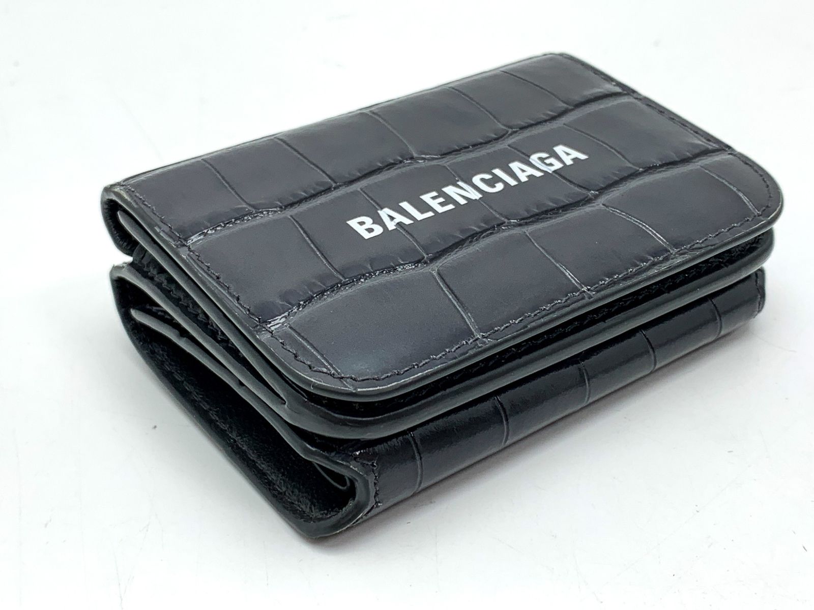 BALENCIAGA バレンシアガ 593813 グレー系 クロコ型押し 三つ折り