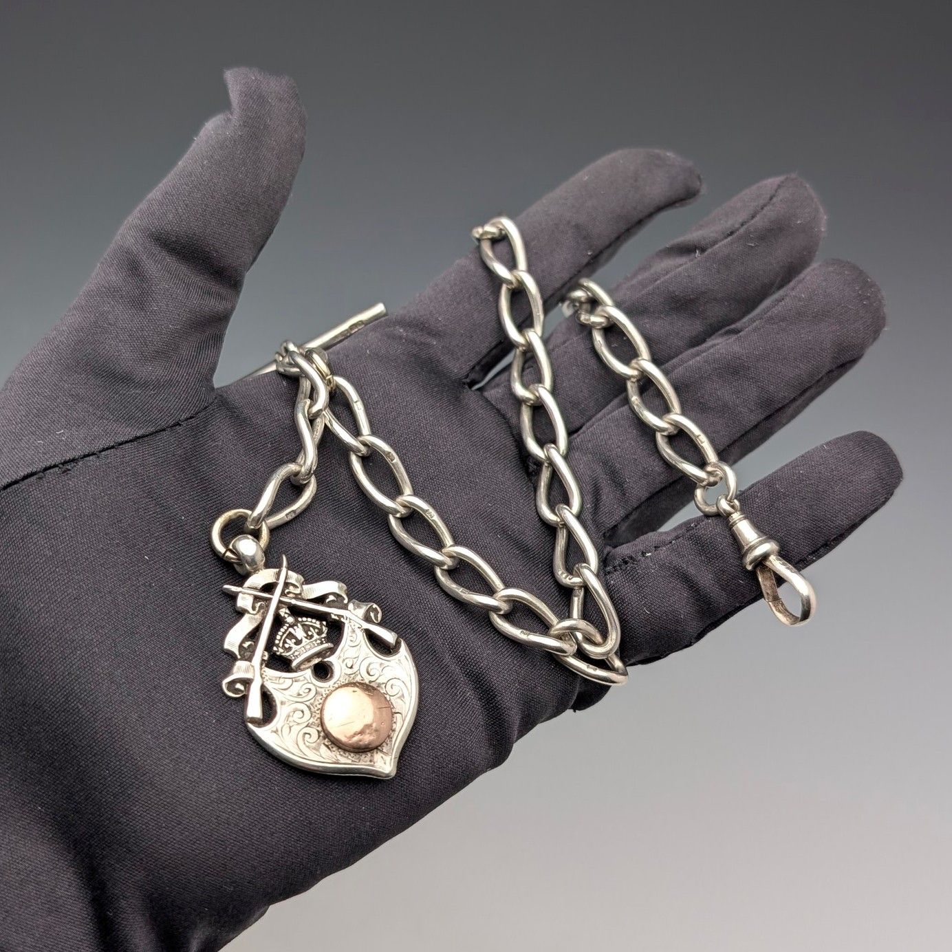 1900年頃 英国アンティーク 純銀製アルバートチェーン 52g 純銀