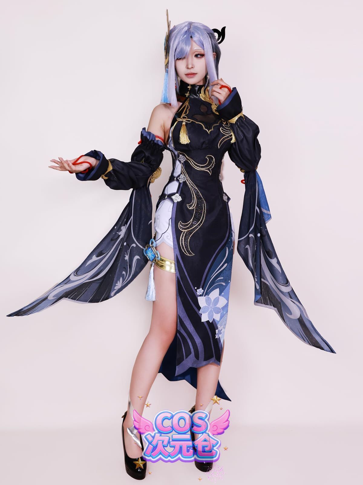 申鶴 冷花幽露 ウィッグ 靴 COSPLEE 原神 cosplay 甘雨 申鶴 行秋 刻晴 空 リネ アルレッキーノ 鍾離 閑雲 ウイッグ-靴付き コスチューム 変装 コスプレ衣装 仮装