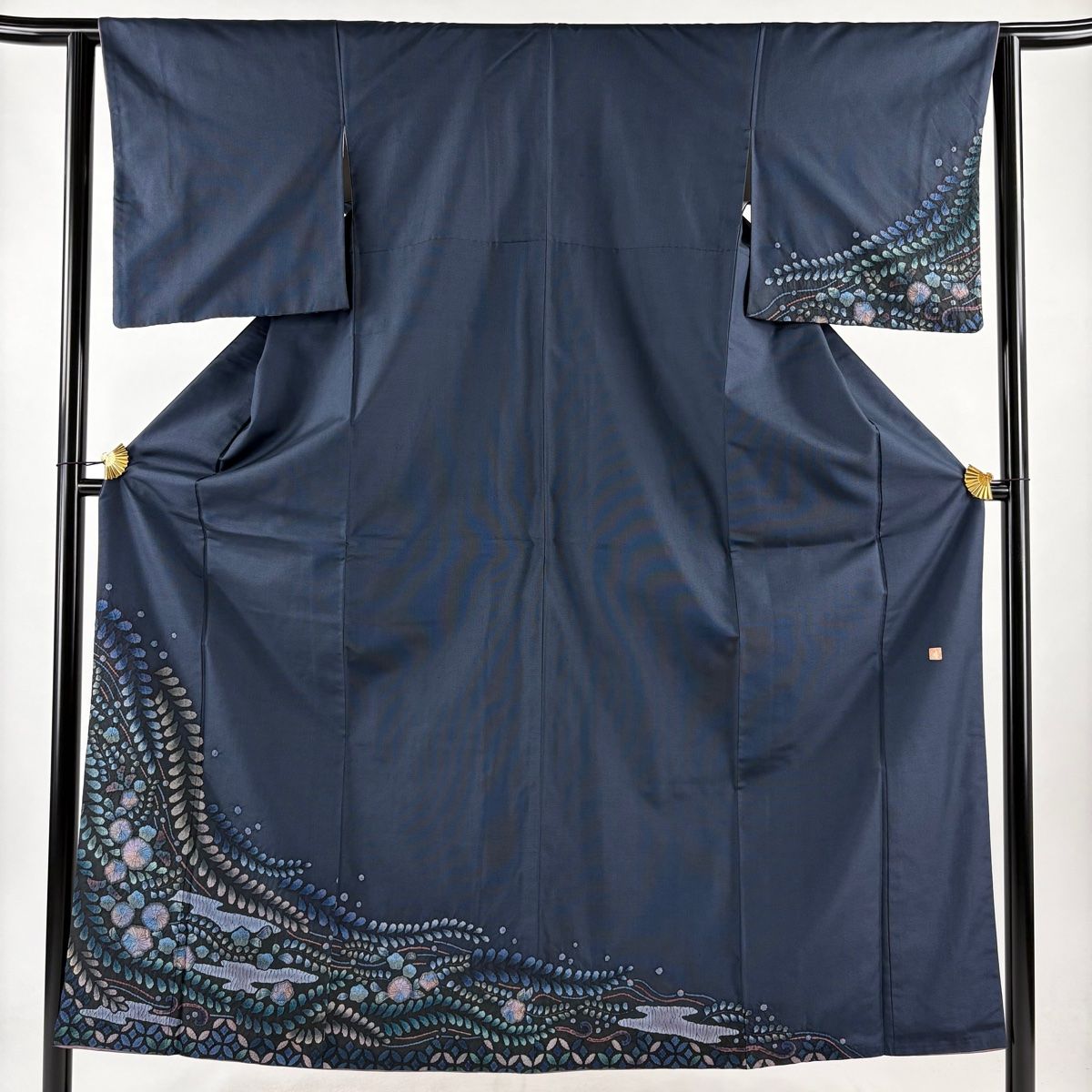 付下げ 身丈152cm 裄丈62.5cm S 袷 紬地 落款 辻が花 霞 紺色 正絹 秀品