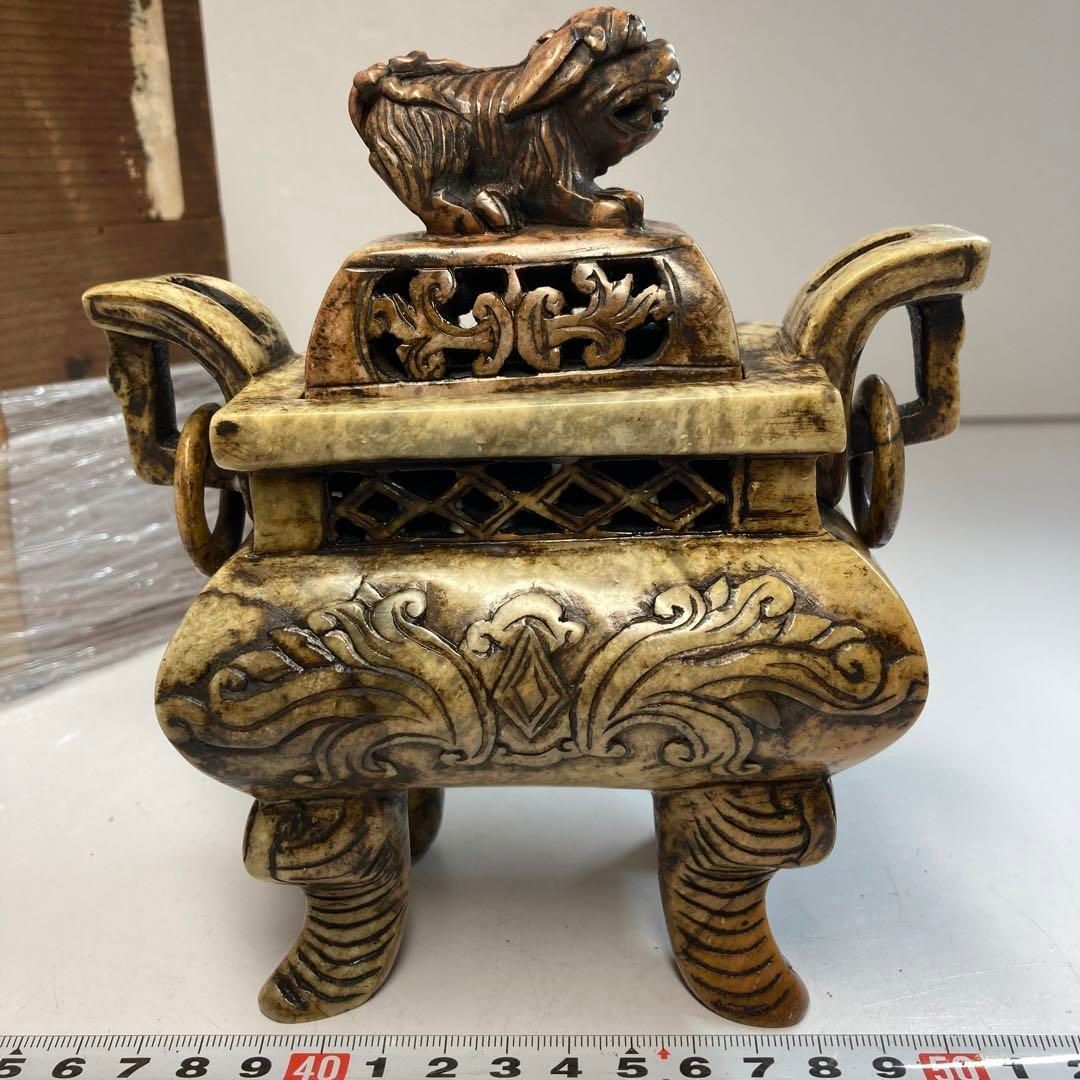 中国古玩 砡製獅子香炉 1507g|高さ15.5㎝ 東Y6-0313 タカオ