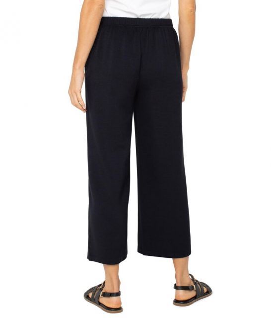 【送料無料】 リヴァプール ロサンゼルス レディース カジュアルパンツ ボトムス Plush Comfort Knit Pull On Wide Leg Crop Trouser Black