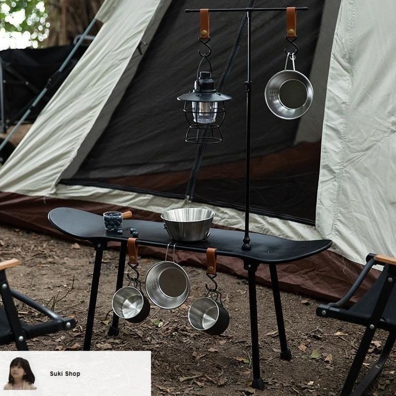 キャンプラック　木製　アウトドア ウッドハンギング　多機能ラック　フックあり　収納袋あり　コンパクト ☆キャンプラック 木製 アウトドア ウッドハンギング 多機能ラック