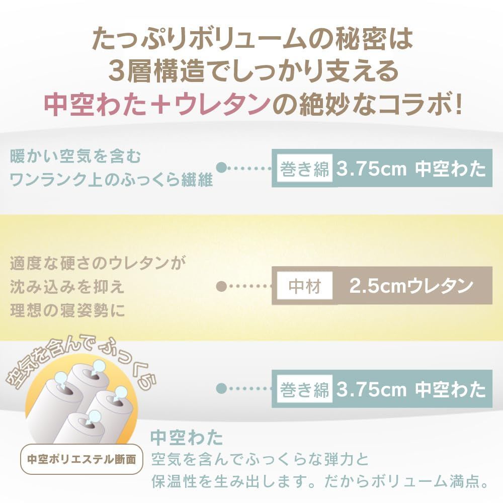 ウレタン入 ボリューム感 巻綿使用 厚10cm しっかり支える ホコリ出にくい 三層構造 肌触り 敷き布団 コンパクト 三つ折り アイリスプラザ セミダブル