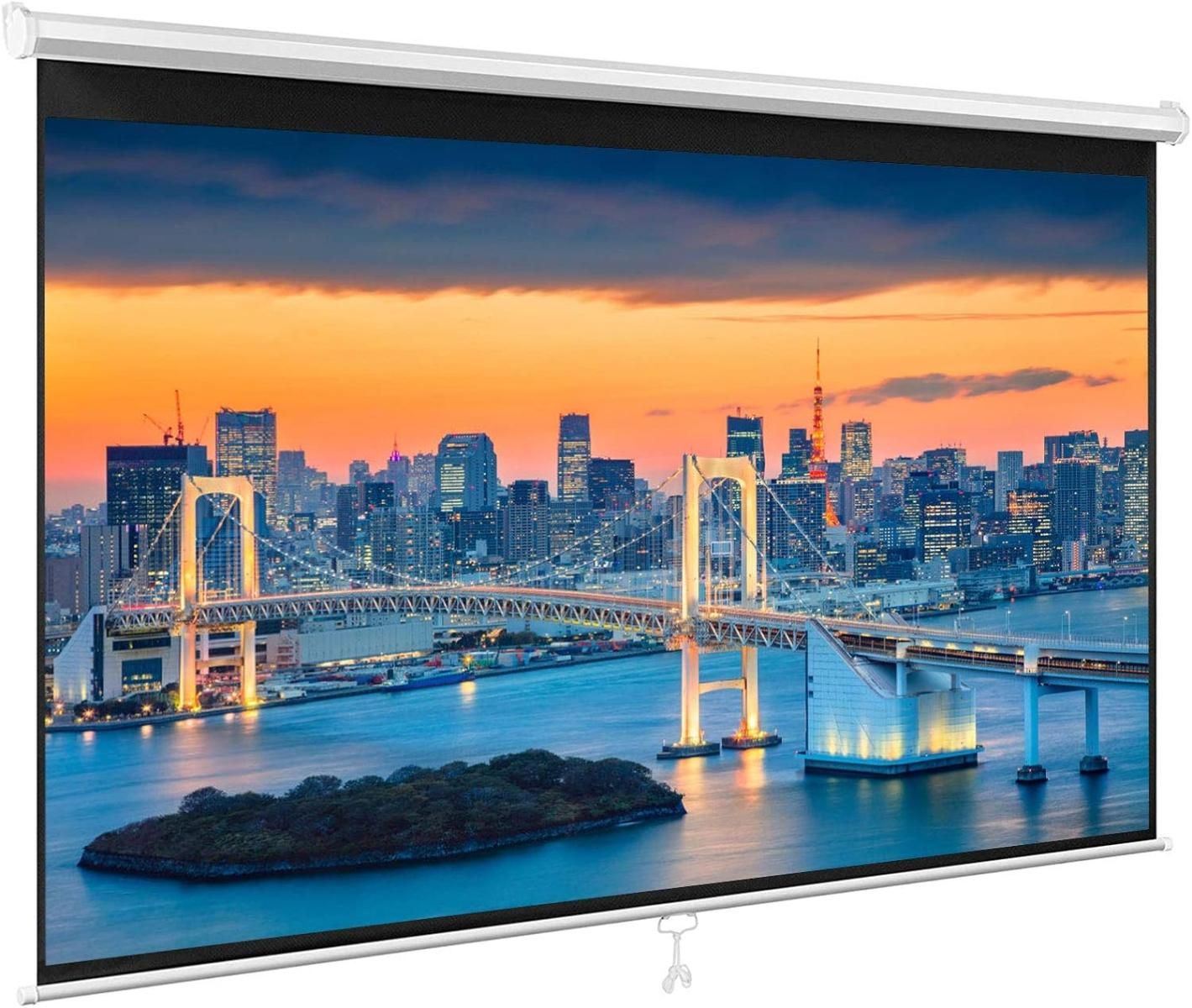 NIERBO-ColorfulLife 手動吊り下げ プロジェクター スクリーン 84インチ 4 3 4K フルハイビジョン 壁掛け ロール式 自立式 スクリーン 巻き上げ プロジェクター 用 ガラス繊維素材 マット ホワイト