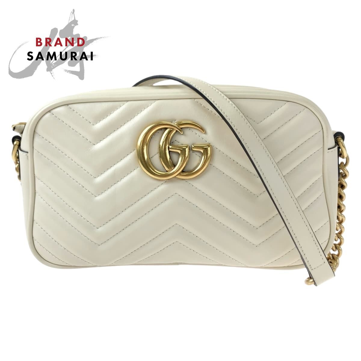 美品 GUCCI グッチ GGマーモント オフホワイト ゴールド金具 レザー 