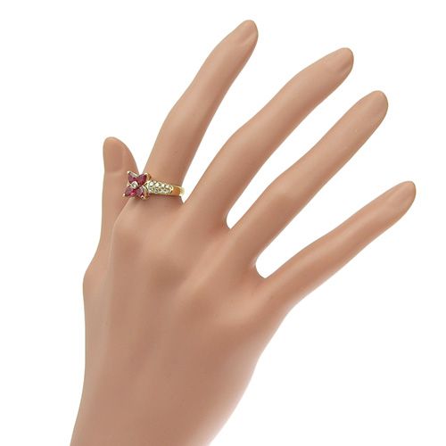 R1.0/D0.35 フラワーモチーフ ルビー ダイヤモンド リング K18  