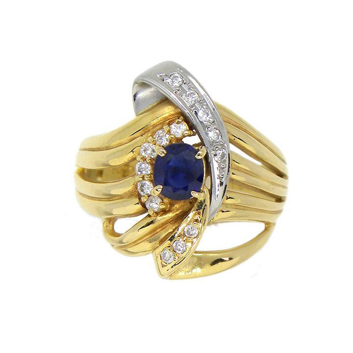 K18YG PT900 ブルーサファイア ダイヤモンド リング 11.5号 コンビ  