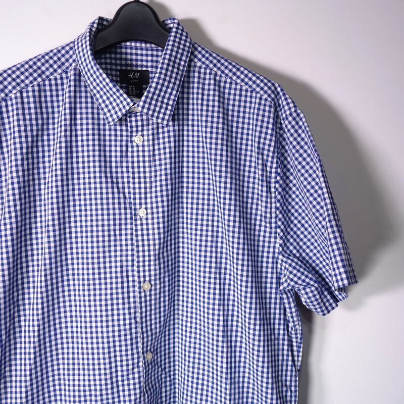 エイチアンドエム H&M ギンガムチェックシャツ 半袖 メンズ XL スリム