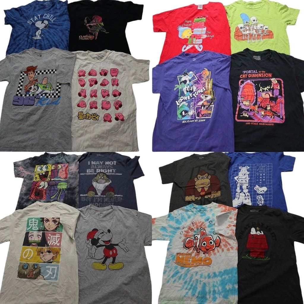 古着卸 キャラクター 半袖Tシャツ 16枚セット メンズ Ｍ |Ｌ トイストーリー スヌーピー ニモ 古着 NA2684