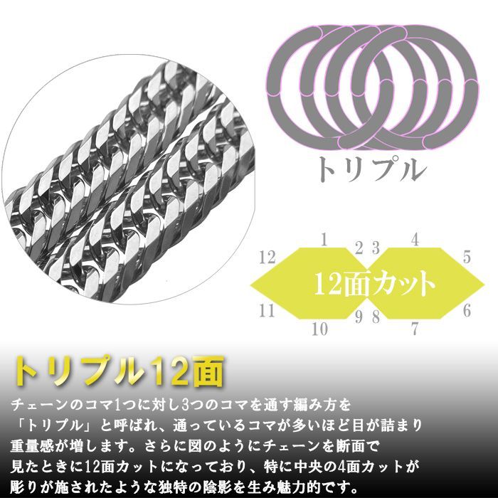 喜平 ネックレス 純プラチナ トリプル 12面 60cm 50g 幅5.0mm 造幣局