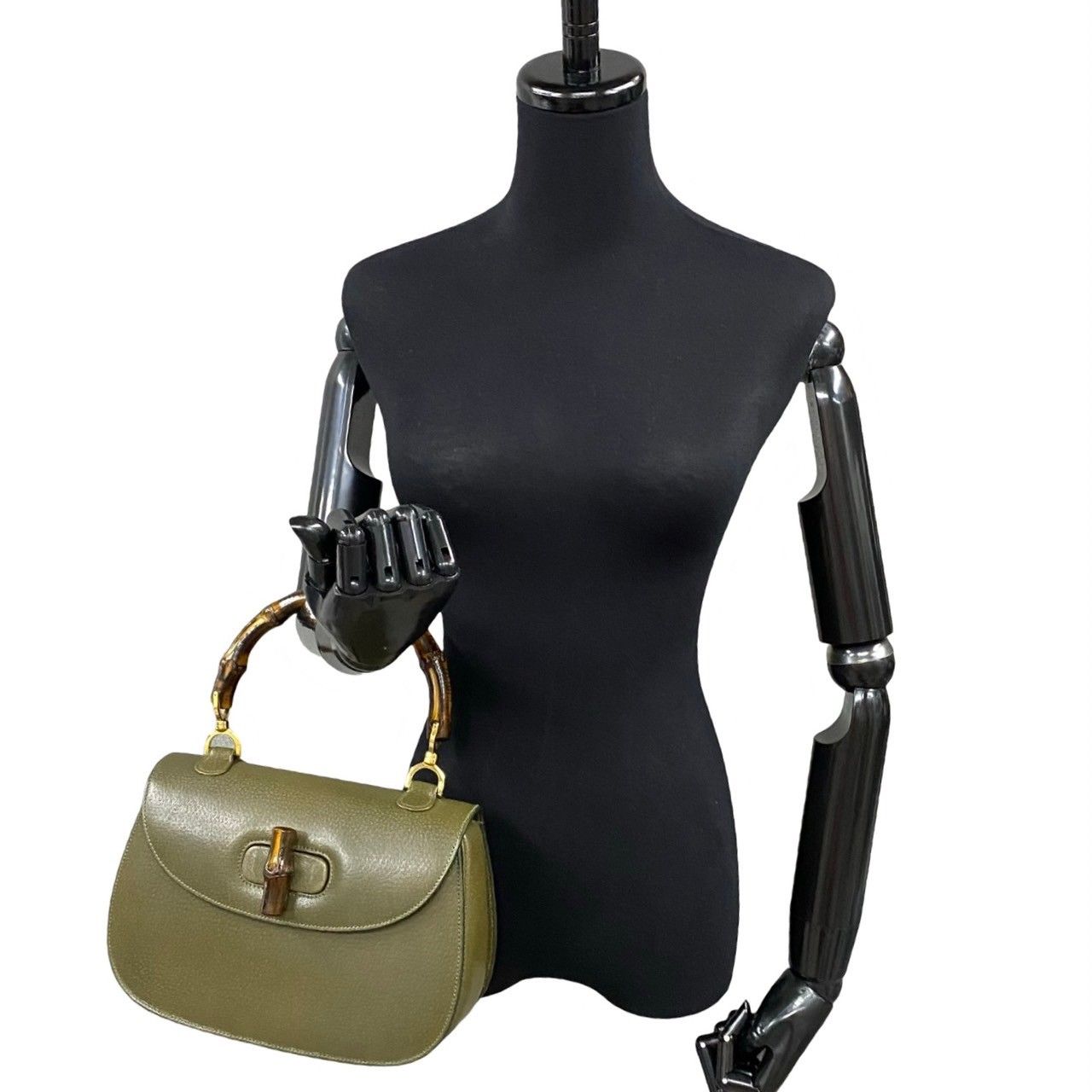VINTAGE グッチ GUCCI バンブーハンドバッグ カーキ ヴィンテージ ほぼ未使用 GUCCI グッチ オールドグッチ ヴィンテージ バンブー