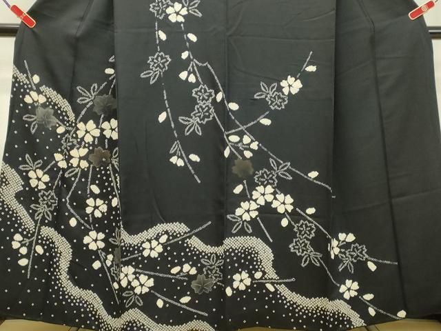 平和屋着物○訪問着 総絞り 枝花文 黒地 正絹 逸品 DAAR4322tw - メルカリ