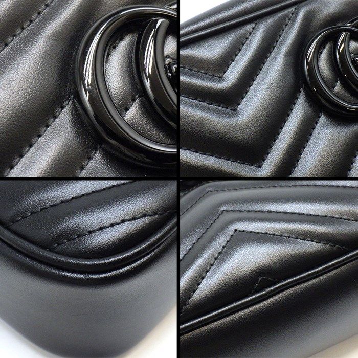 グッチ GUCCI ショルダーバッグ GGマーモント スモール カメラバッグ ソーブラック 447632 DTDHV 1000 ブラック シェブロン キルティング レザー 【中古】 グッチ GUCCI ショルダーバッグ GGマーモント スモール カメラバッグ