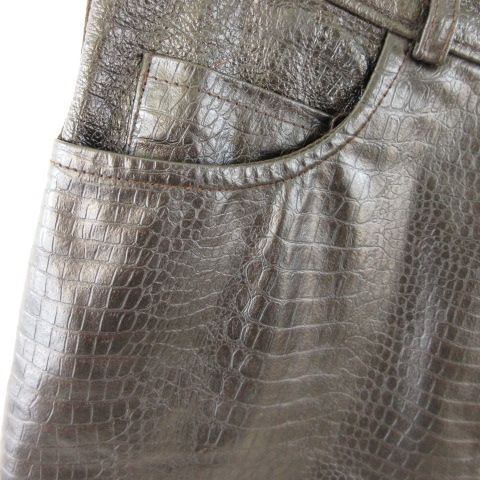 ABSOLU レザーパンツ ロング 異素材 クロコダイル 焦げ茶 4 *T635  