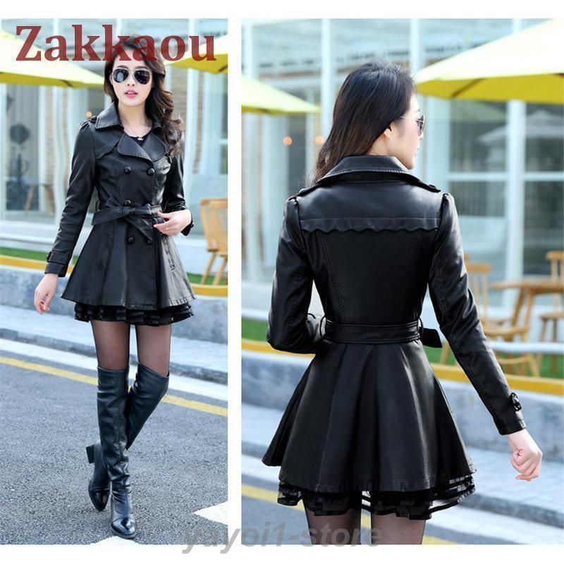 レザー コート レディース ロングコート トレンチコート ミディアム丈 ベルト付き 春 秋 冬 アウター 防寒 防風 暖かい 母 女 NEXPOTALLINN_EU