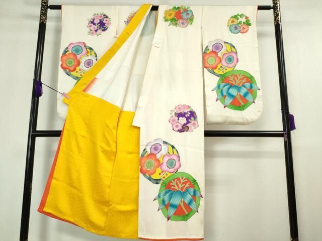 平和屋本店□極上 七五三 女の子 7歳 祝着・襦袢 3点セット 花丸文