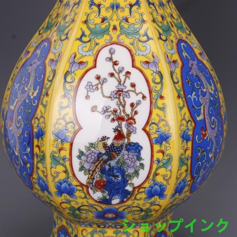 清乾隆琺瑯彩蒔金花鳥花瓶 景徳鎮 陶磁器 装飾品 現代工芸品