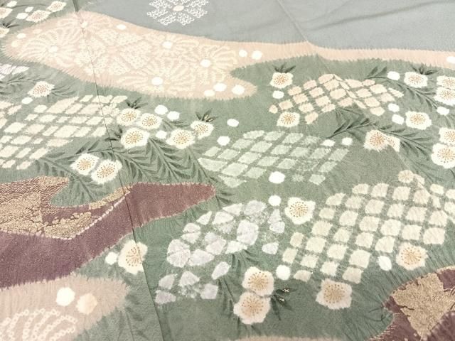 平和屋着物○十日町 名門 滝泰謹製 訪問着 絞り 舞花文 金彩 正絹 逸品  