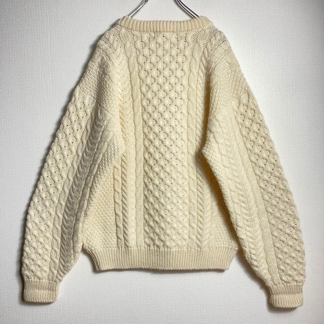 アイルランド製 ジップ フィッシャーマン ニット アイボリー 美品】L.L.Bean フィッシャーマン ニット ウール M アイルランド