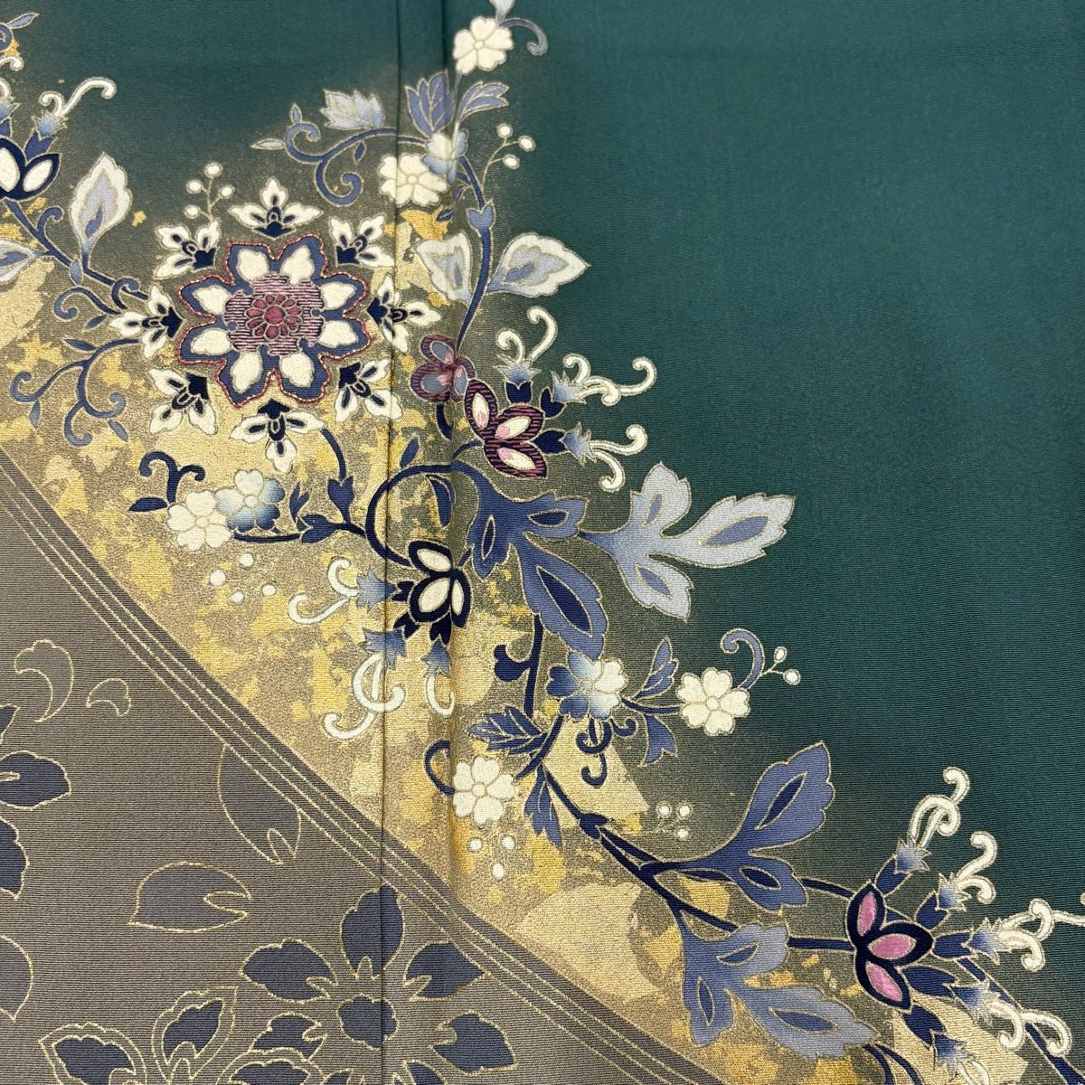 (最終市) No.2392 未使用シリーズ正絹刺繍草花シルエット訪問着　美品 最終市) No.2392 未使用シリーズ正絹刺繍草花シルエット訪問着