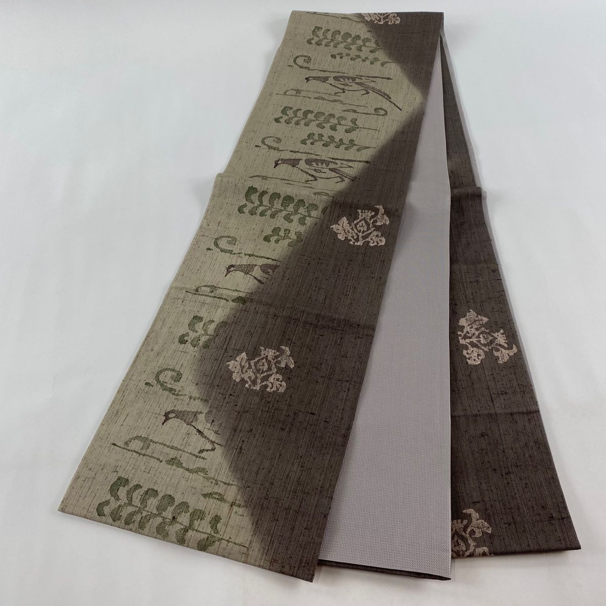 袋帯 美品 逸品 華文 草花 相良刺繍 汕頭刺繍 金色 六通 正絹 袋帯 美