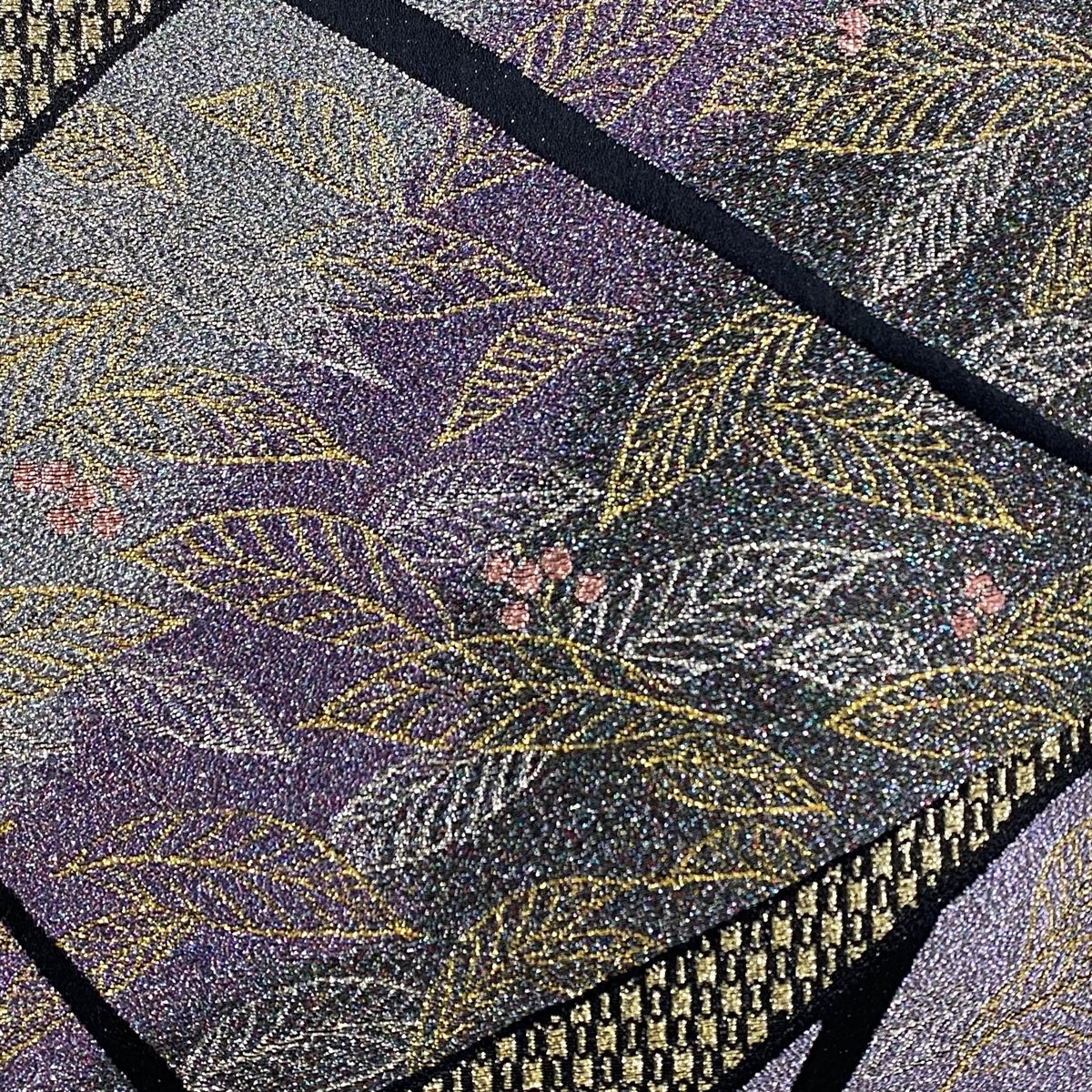 袋帯 美品 秀品 葉と実 幾何学 箔 紫 六通 正絹 【中古】 - メルカリ