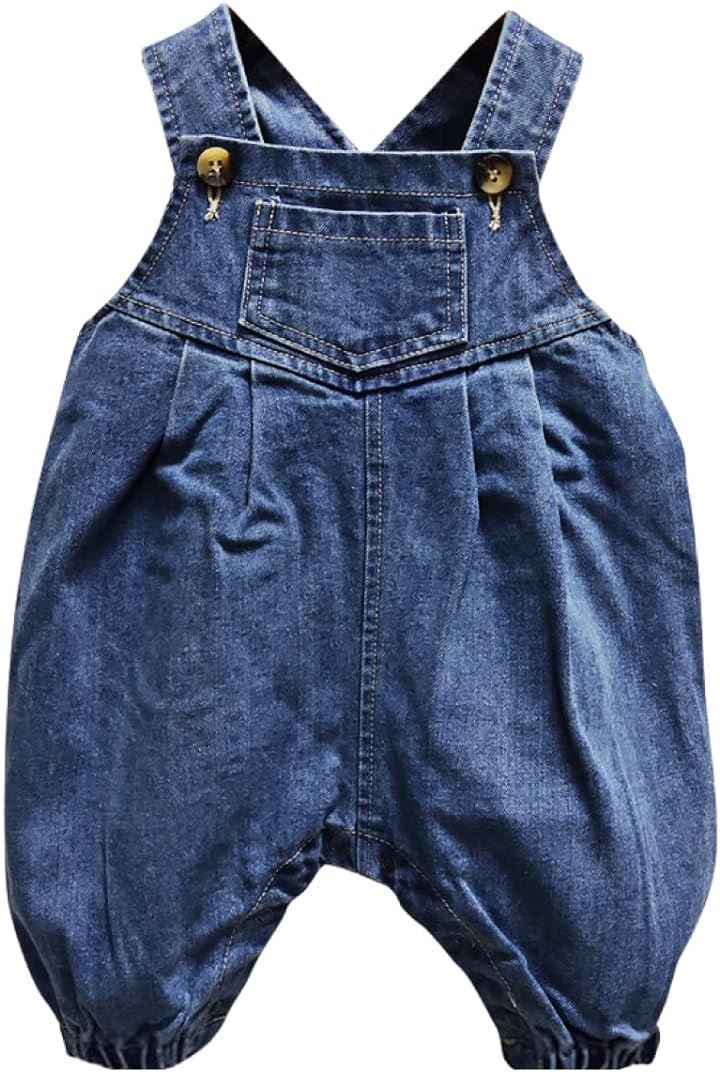 しあわせ倉庫 でっぷりシルエットがかわいい オーバーオール ベビー デニムパンツ オールインワン ロンパース ジーパン 65cm( ポップライト，  65)