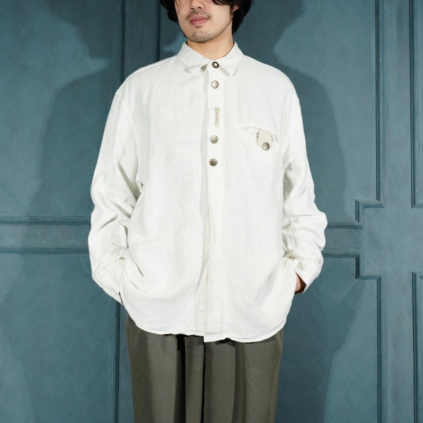 EU VINTAGE ヨーロッパ古着ギミックデザインリネンチロリアンシャツ