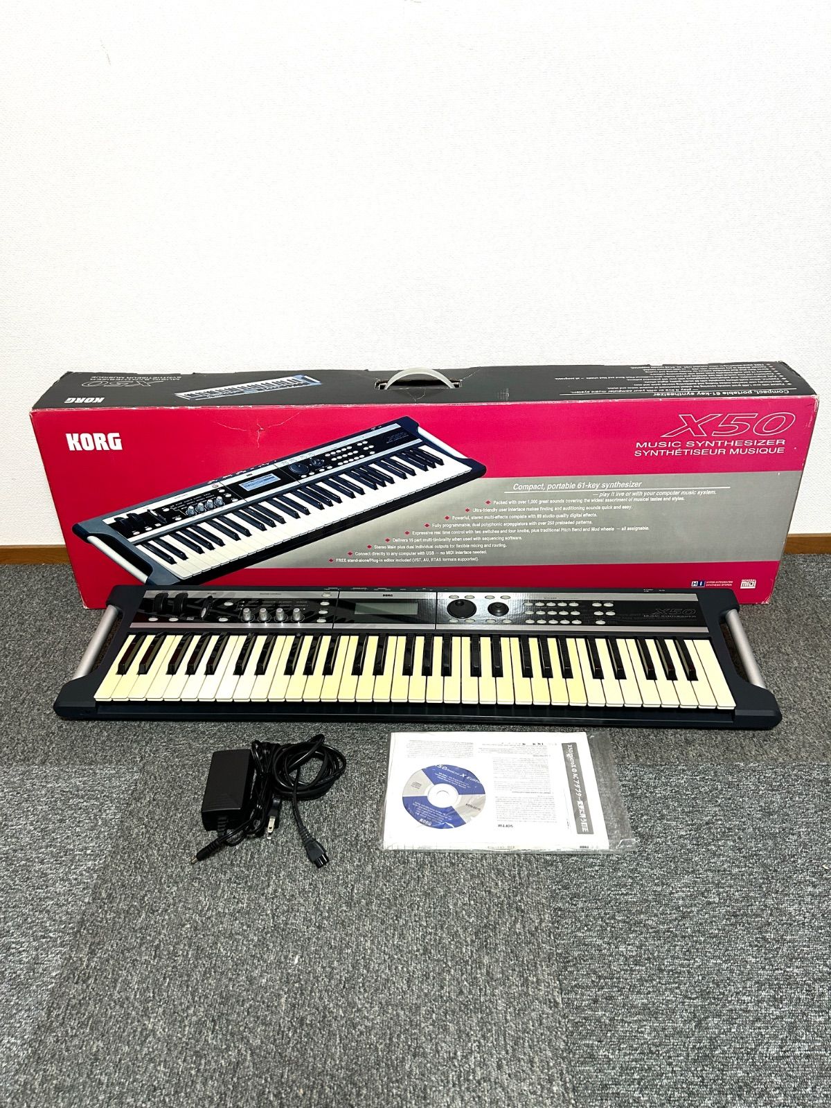 KORG コルグ シンセサイザー X50 アダプター付き KORG X50 シンセサイザー 61鍵盤 箱付き コルグ アダプター CD