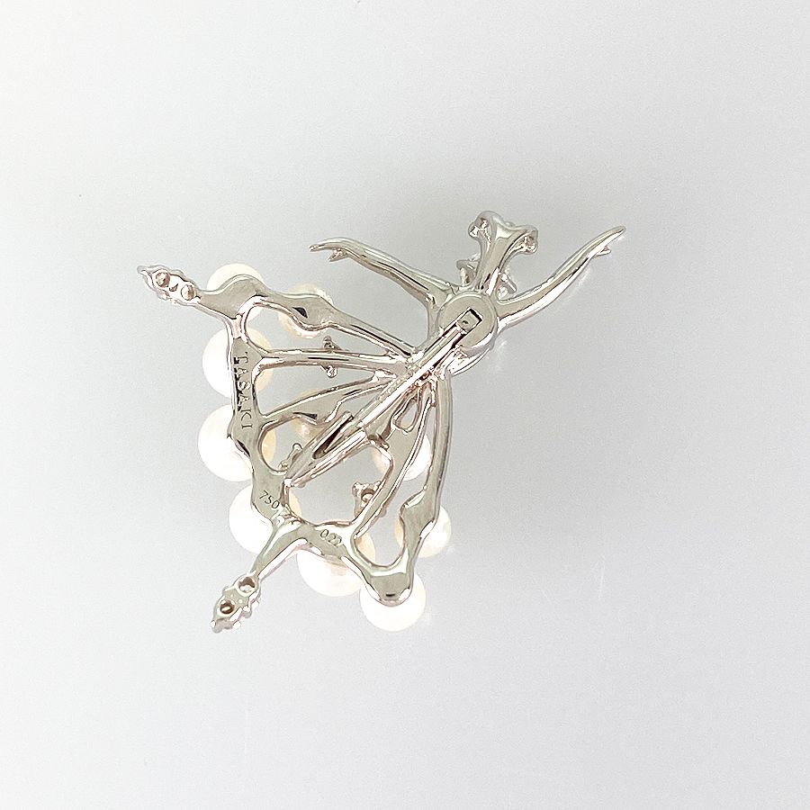 タサキ TASAKI K18WG パール ダイヤモンド ブローチ fto【中古